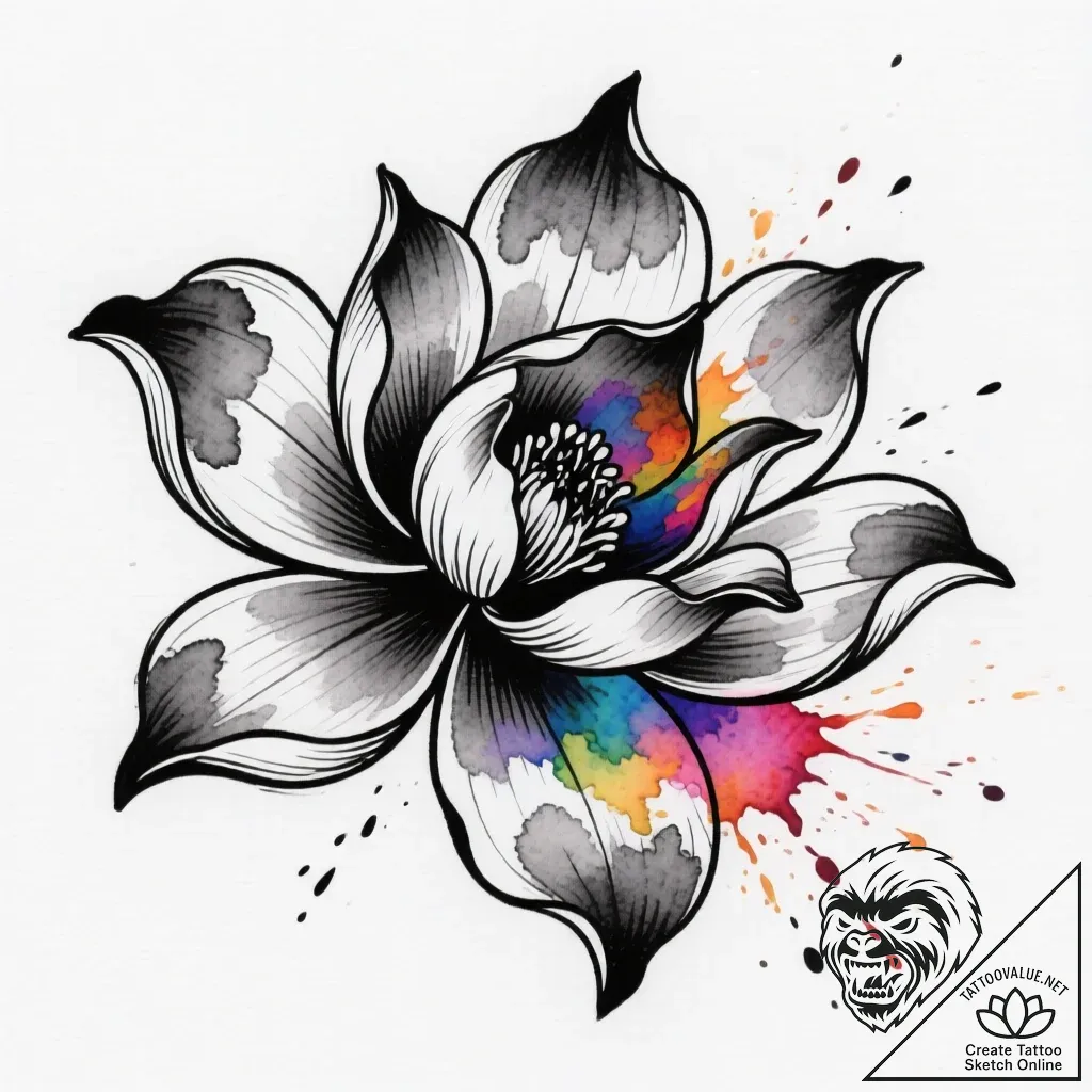 Dark flower blooming in void, tattoo drawing... - style Flux Inscriptions - tattoo sketch (13.11.2025 02:49)