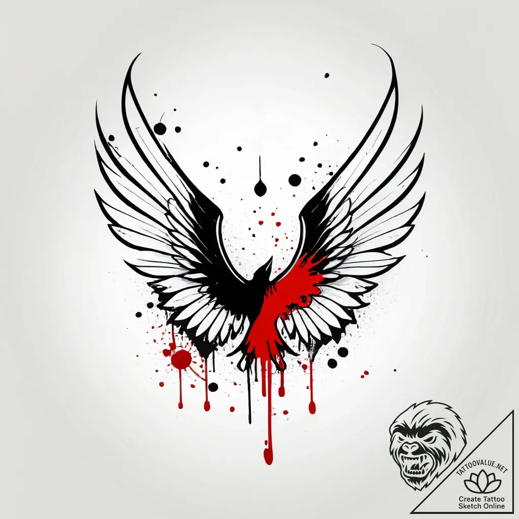Animated wings torn and bleeding, tattoo line... - style Jagger Old - tattoo sketch (13.11.2025 02:58)