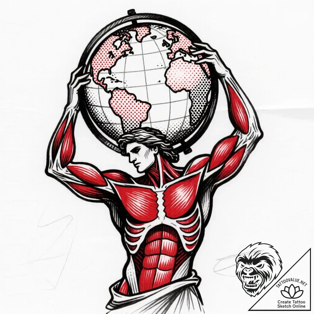Atlas holding the globe, tattoo sketch design... - style Flux Inscriptions - tattoo sketch (13.11.2025 03:01)