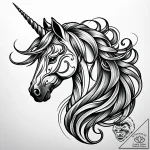 Unicorn with a horn of spiraling darkness, ar… – style Jaeger Simple – tattoo sketch (13.11.2025 03:04)