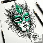 Emerald mask bound in roots, artistic tattoo… – style Jaeger Simple – tattoo sketch (13.11.2025 03:16)