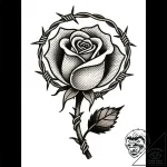 Cursed rose wrapped in barbed wire, tattoo fl… – style Flux Inscriptions – tattoo sketch (13.11.2025 03:25)