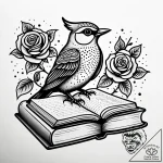 A whimsical bird perched on a book, knowledge… – style Jaeger Simple – tattoo sketch (13.11.2025 03:28)
