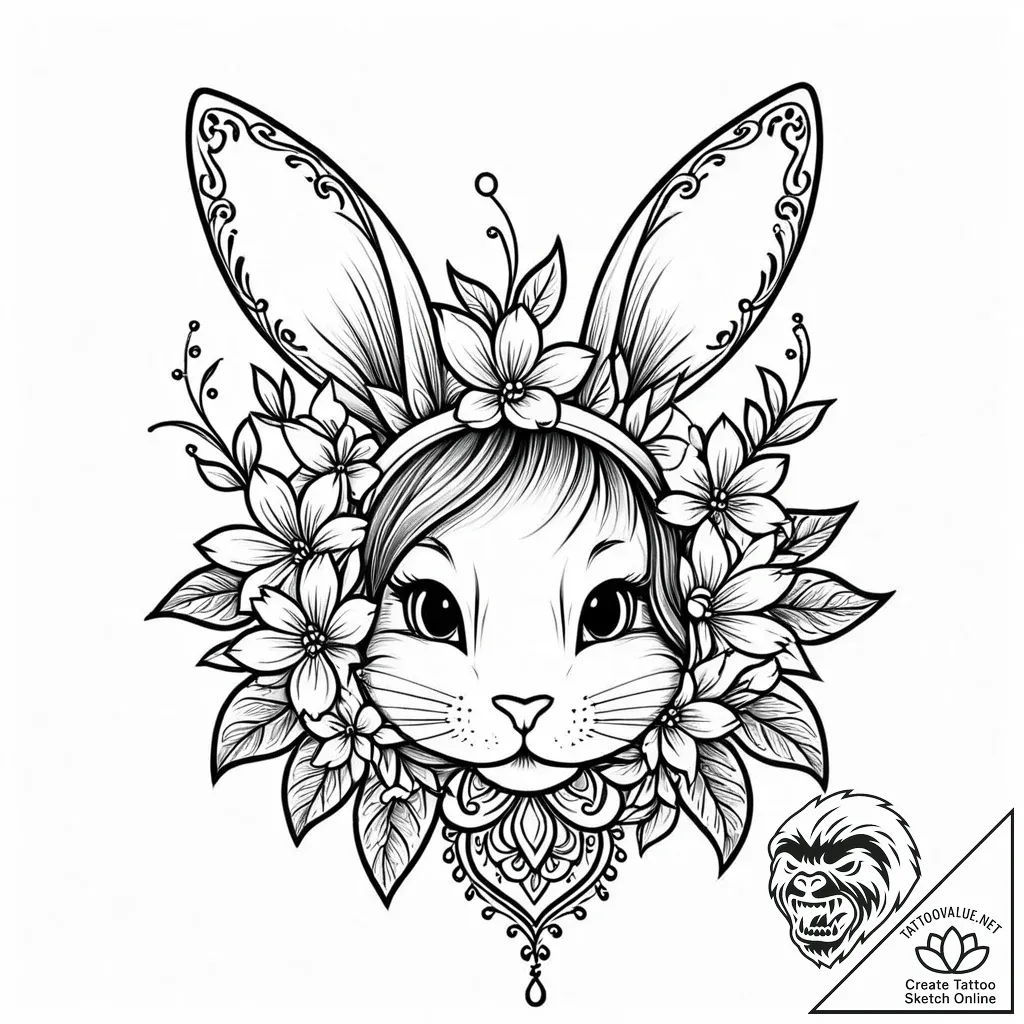 A whimsical bunny ears headband with flowers,... - style Jaeger Mini - tattoo sketch (13.11.2025 03:31)