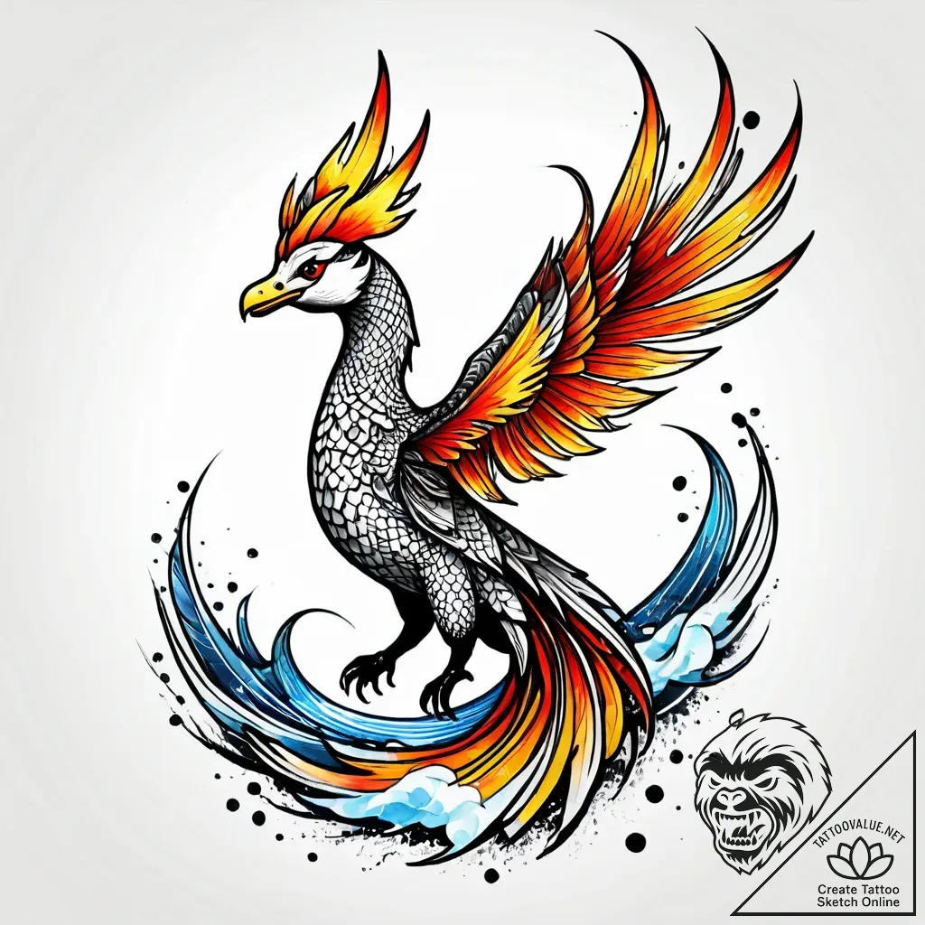 Tattoo sketch, phoenix rising from ashes with... - style Jagger Old - tattoo sketch (13.11.2025 03:34)