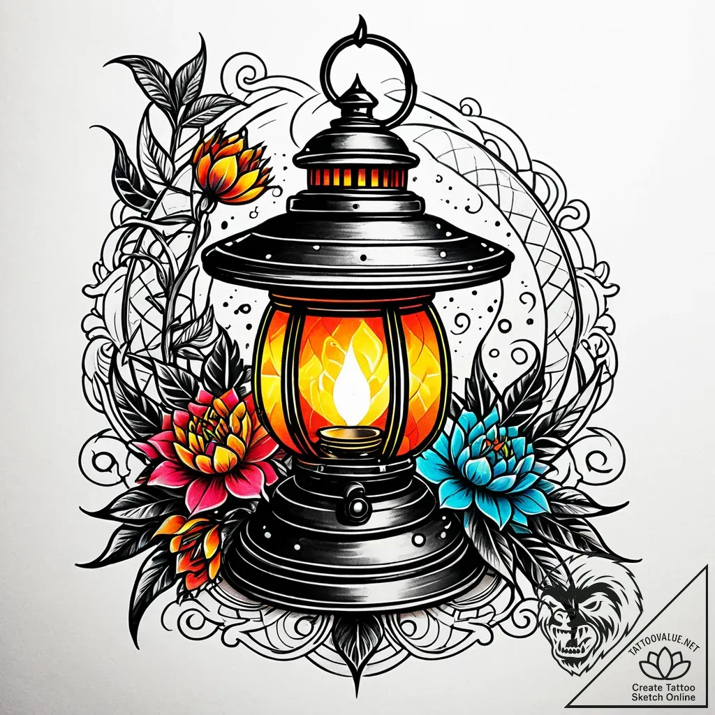 Lantern resting on ancient tome, ink illustra... - style Jaeger Simple - tattoo sketch (13.11.2025 03:40)