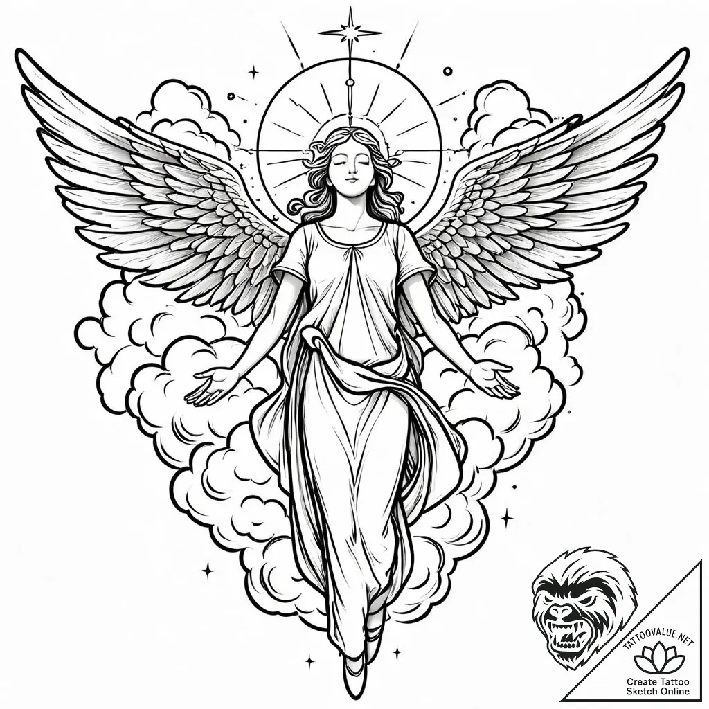 Tat tattoo sketch, luminous angel descending... - style Jaeger Mini - tattoo sketch (13.11.2025 03:43)