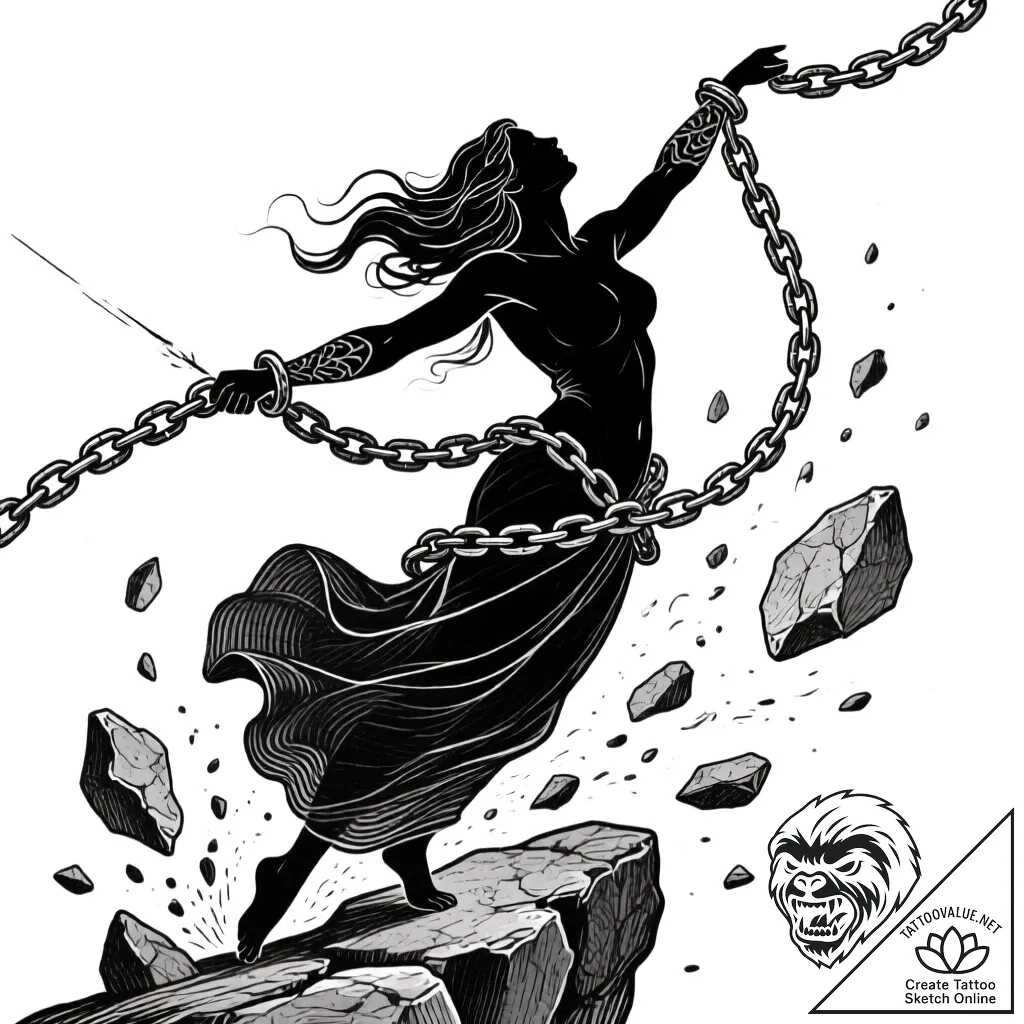 Tattoo sketch, luisaвђ™s silhouette breaking... - style Flux Inscriptions - tattoo sketch (13.11.2025 04:01)