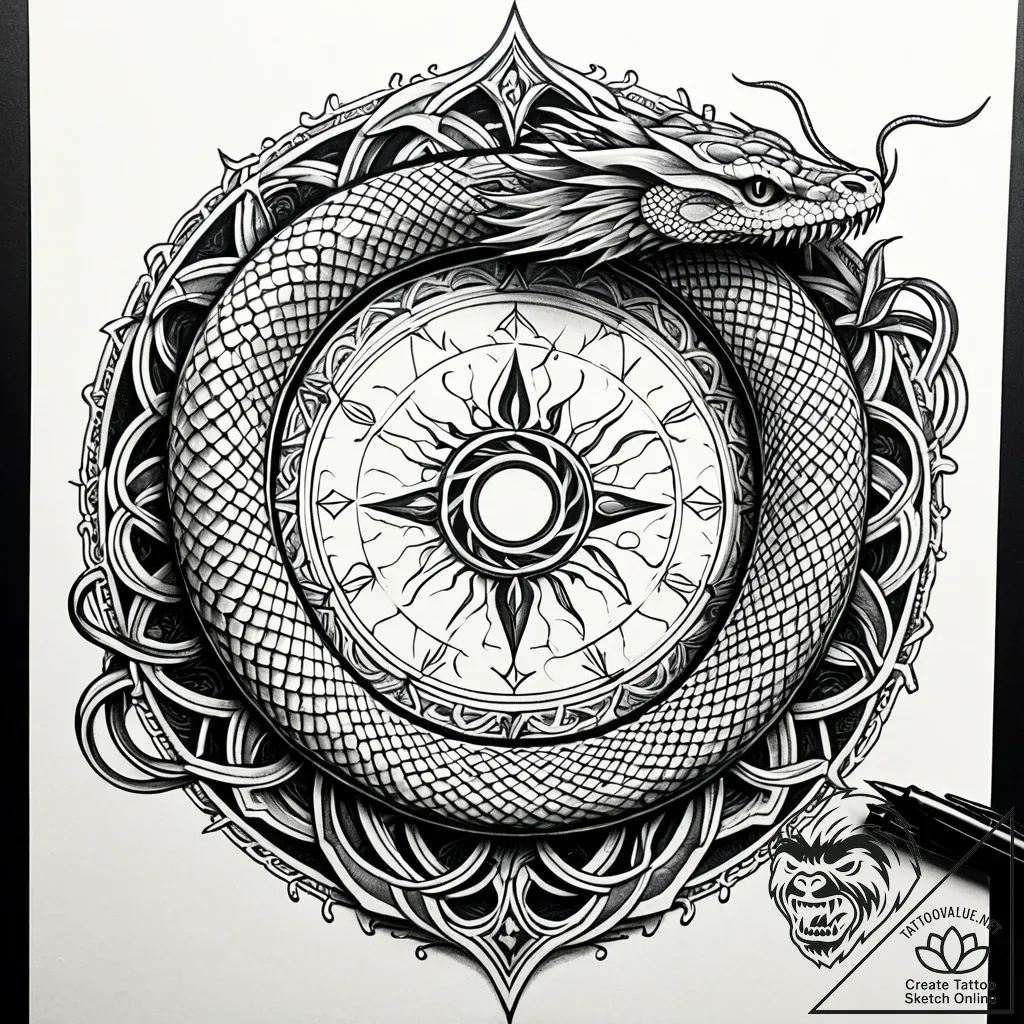Ancient serpent biting its tail, tattoo line... - style Jaeger Simple - tattoo sketch (13.11.2025 04:04)