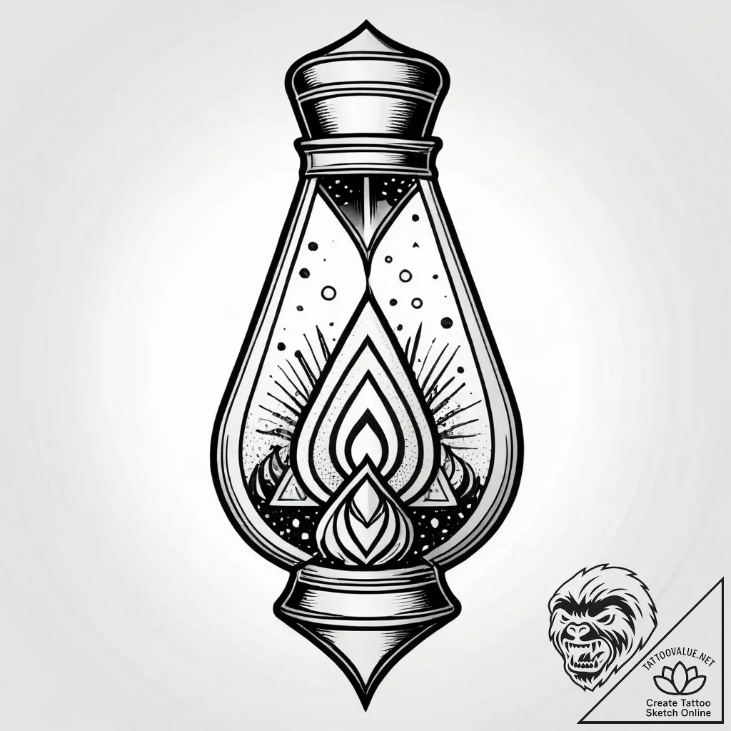 Atomic explosion in hourglass, concept art fo... - style Jagger Old - tattoo sketch (13.11.2025 04:10)