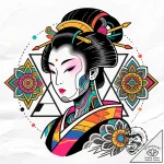 Cyborg geisha, tattoo drawing outline, styliz… – style Flux Inscriptions – tattoo sketch (13.11.2025 04:13)