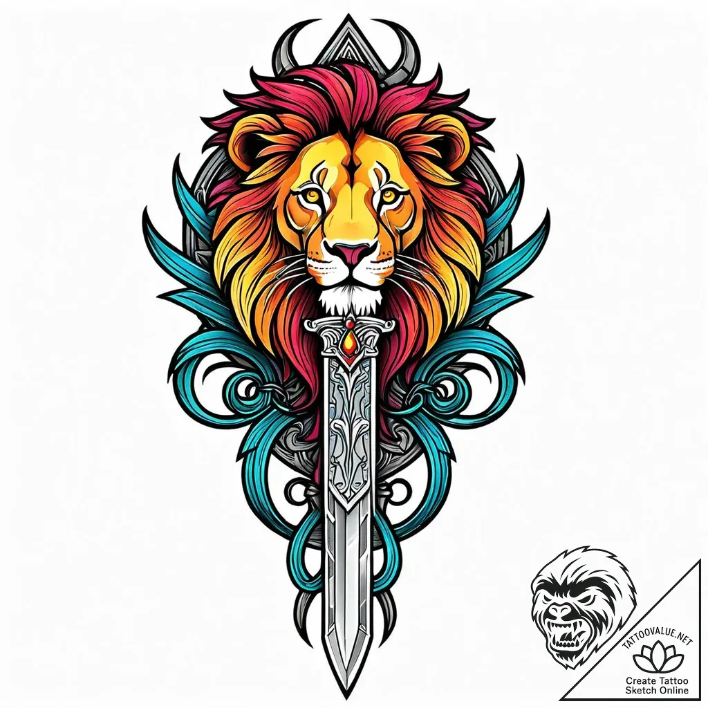 Lion tail coiled around dagger, ink illustrat... - style Jaeger Mini - tattoo sketch (13.11.2025 04:19)