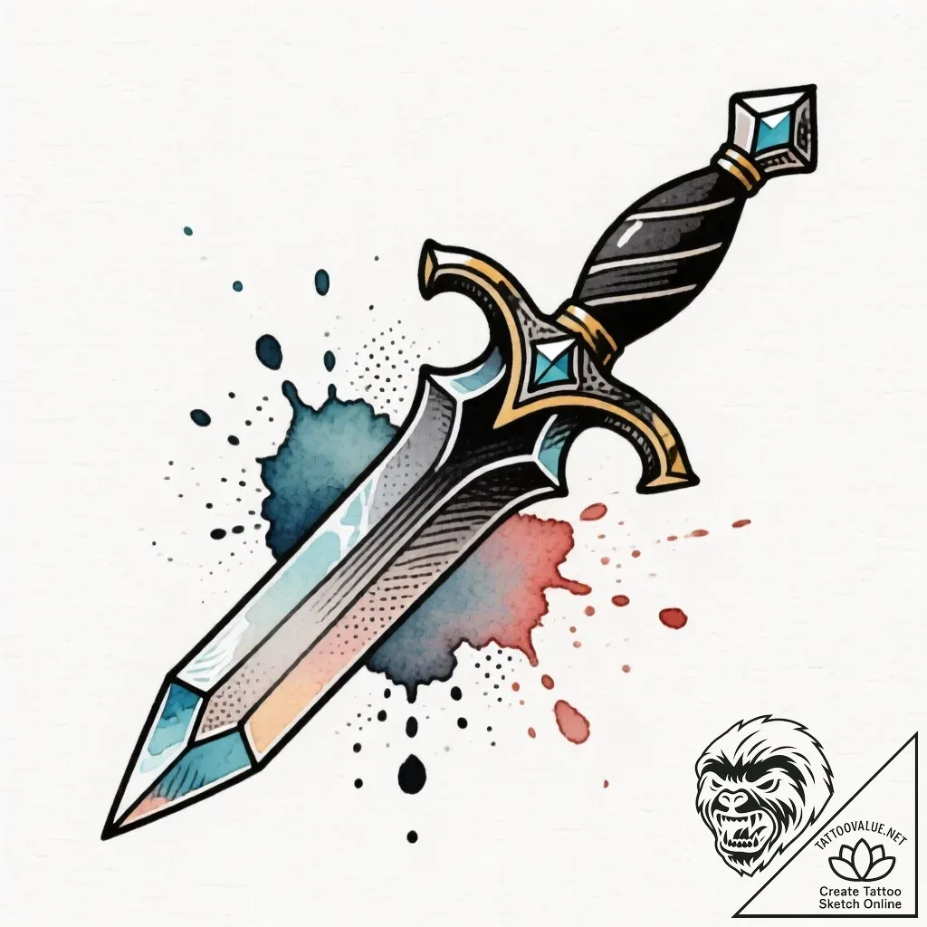 Dagger with crystal blade, ink illustration f... - style Flux Inscriptions - tattoo sketch (13.11.2025 04:25)