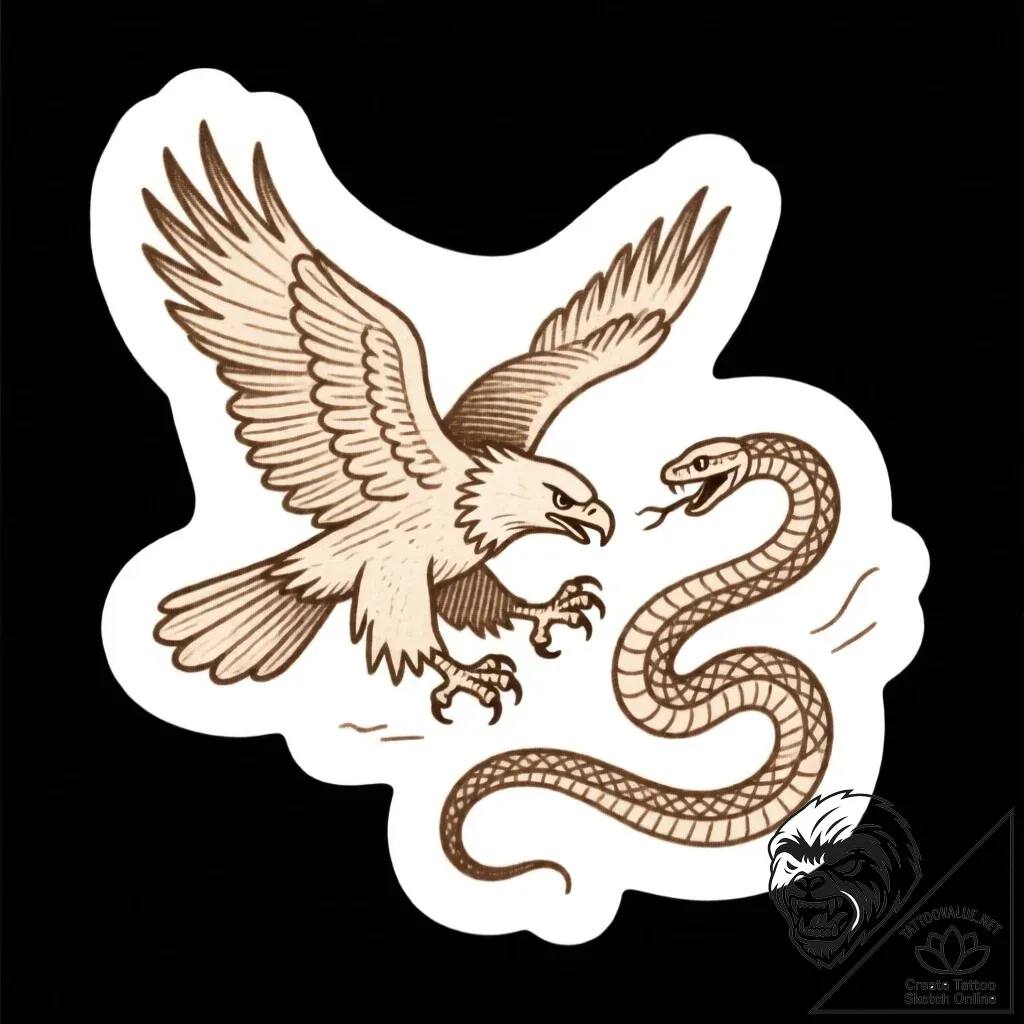 An eagle fighting a snake, tattoo sketch desi... - style Flux Inscriptions - tattoo sketch (13.11.2025 04:37)