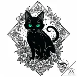 Tattoo sketch, sleek black cat with emerald e… – style Jaeger Mini – tattoo sketch (13.11.2025 04:43)