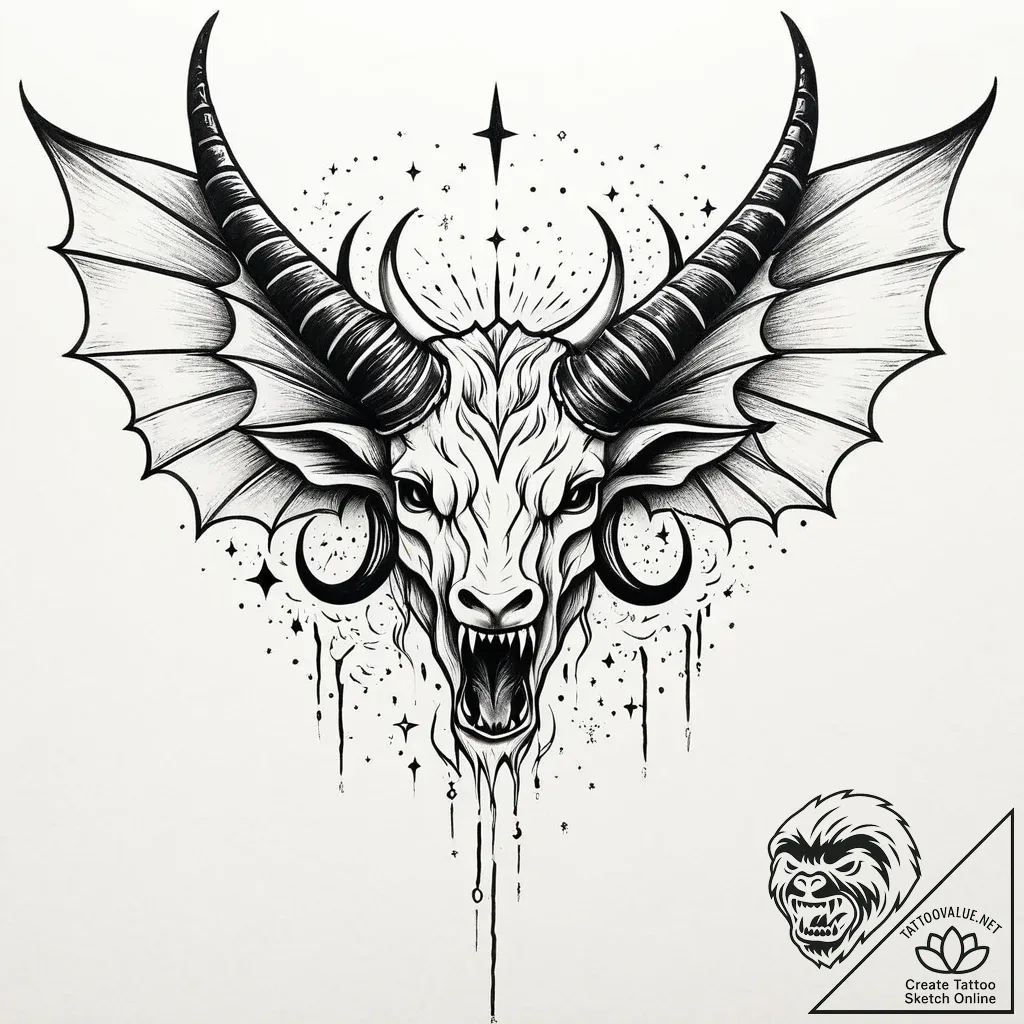 Horned wings devouring starlight, ink illustr... - style Jaeger Mini - tattoo sketch (13.11.2025 04:55)