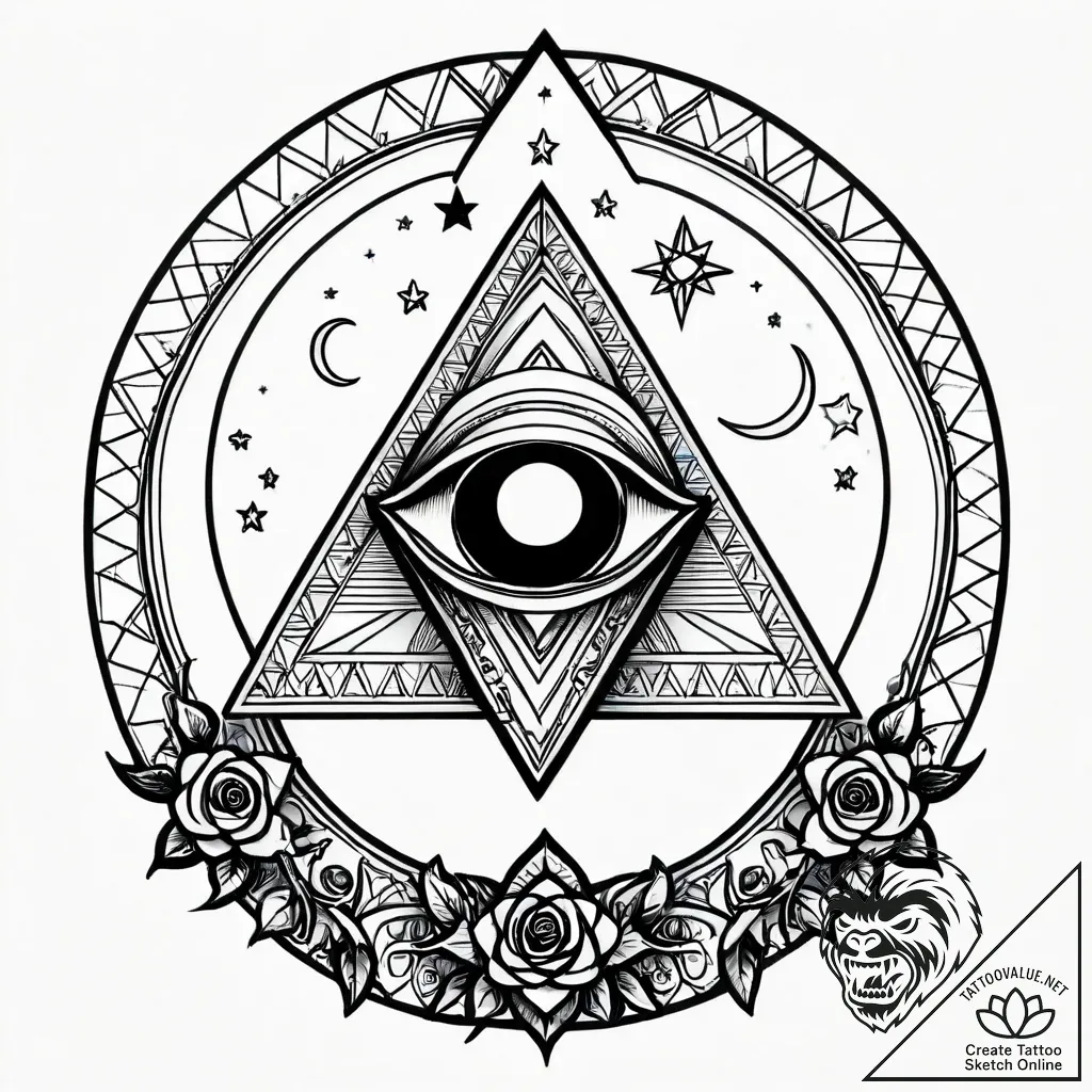 Pyramid eclipsed by twin moons, tattoo sketch... - style Jagger Old - tattoo sketch (13.11.2025 04:58)