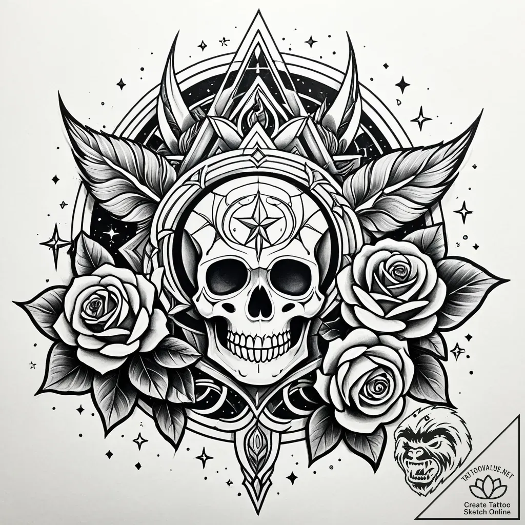 Quartz shell spiraling through stars, tattoo... - style Jaeger Simple - tattoo sketch (13.11.2025 05:16)