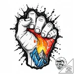 Fist, clenched and cracking, made of volcanic… – style Jaeger Mini – tattoo sketch (13.11.2025 05:19)