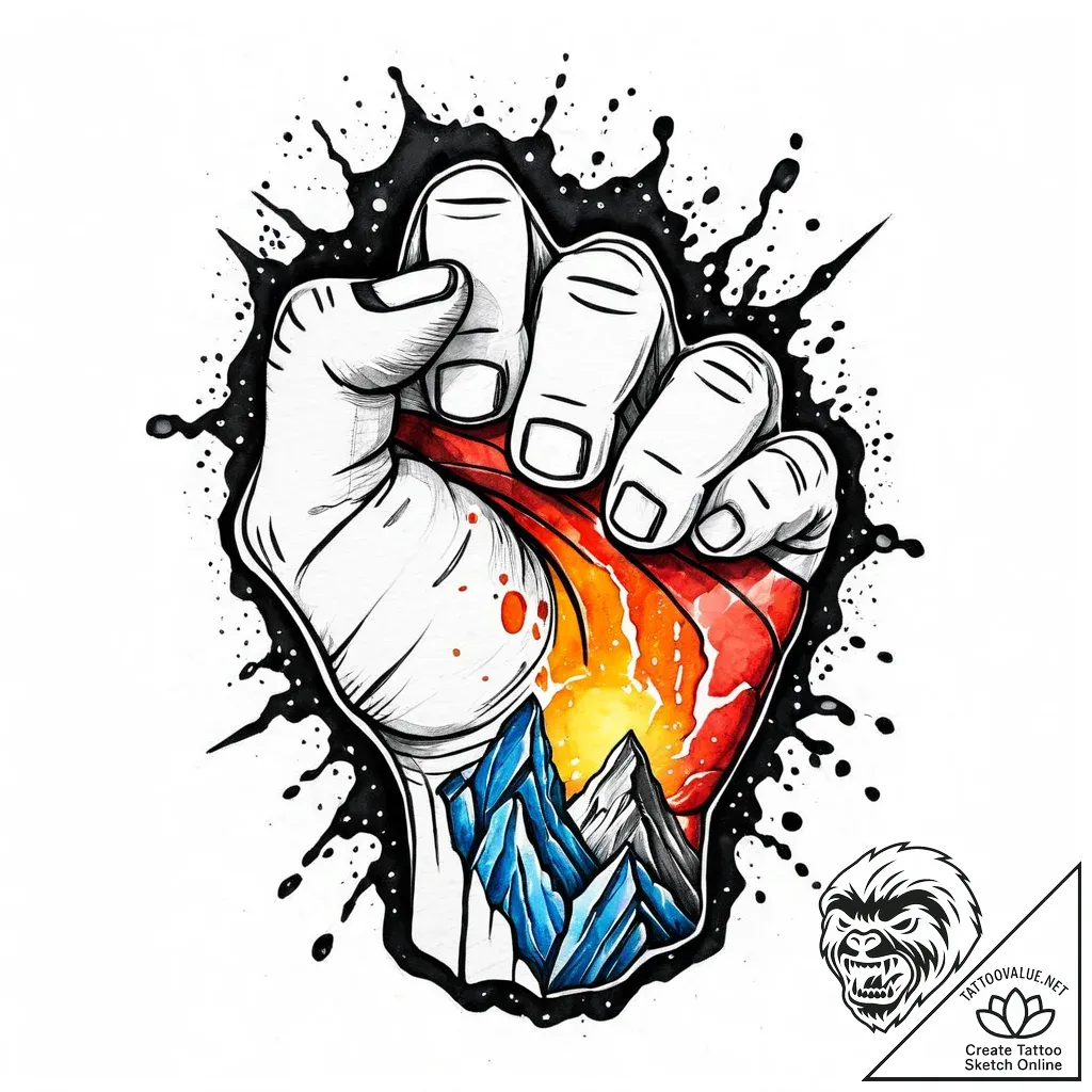 Fist, clenched and cracking, made of volcanic... - style Jaeger Mini - tattoo sketch (13.11.2025 05:19)