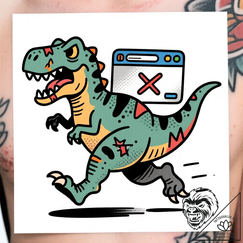 Internet browser error dinosaur, running, tat... - style Flux Inscriptions - tattoo sketch (13.11.2025 05:37)