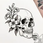 Bone flowers blooming from skull, concept art… – style Flux Inscriptions – tattoo sketch (13.11.2025 05:49)