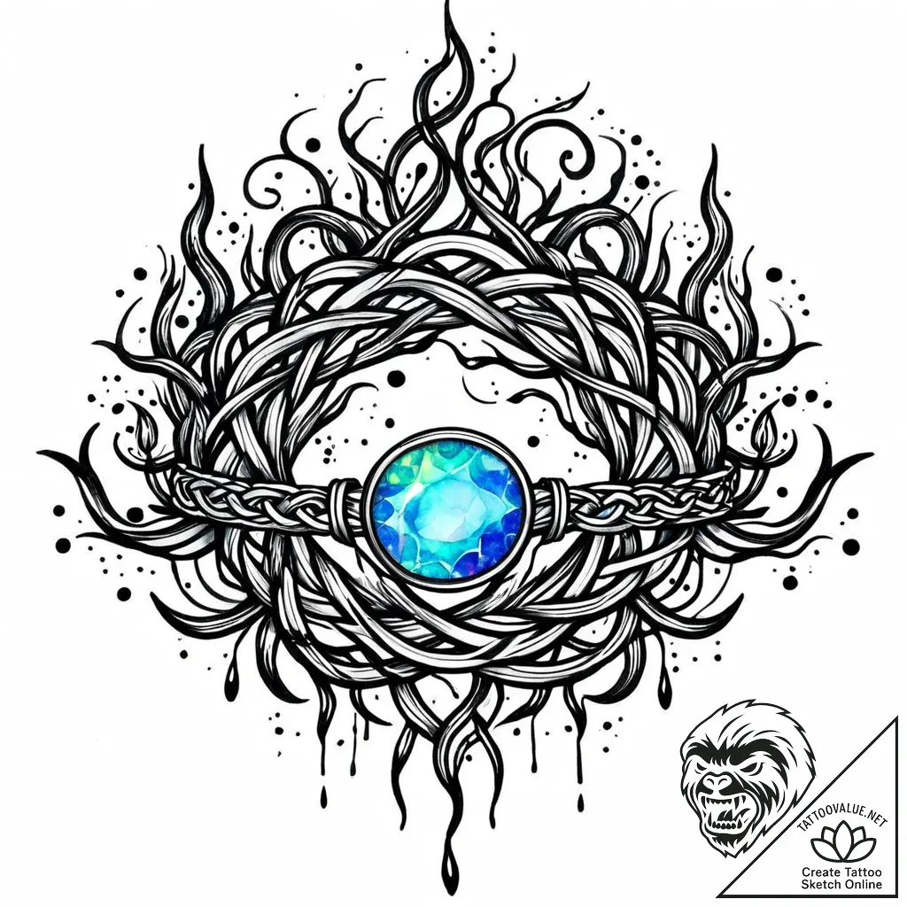 Opal belt coiling through roots, tattoo drawi... - style Jaeger Mini - tattoo sketch (13.11.2025 06:07)