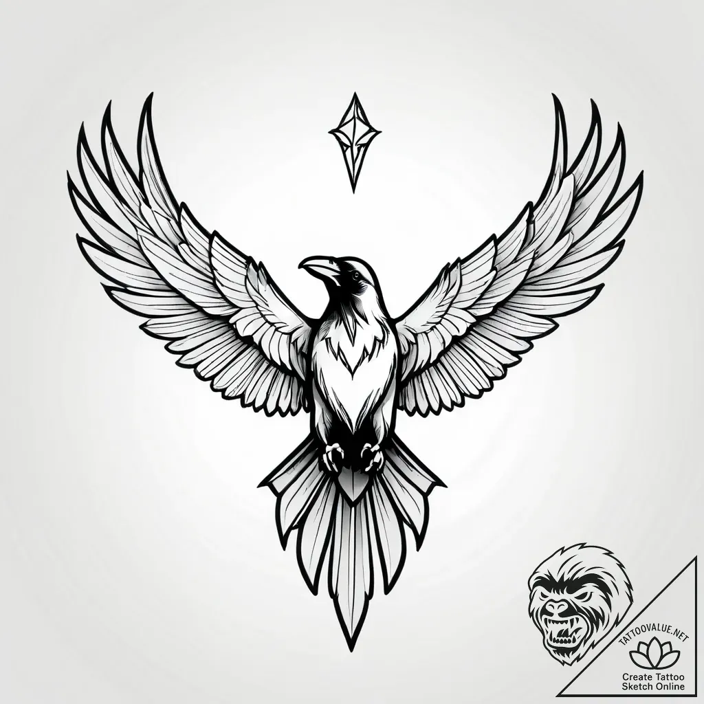 Arcane raven with runes on wings, tattoo sket... - style Jagger Old - tattoo sketch (13.11.2025 06:10)