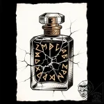Perfume bottle cracked with runes, artistic t… – style Flux Inscriptions – tattoo sketch (13.11.2025 06:13)
