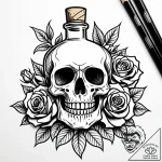Poison bottle with a skull and crossbones lab… – style Jaeger Simple – tattoo sketch (13.11.2025 06:27)