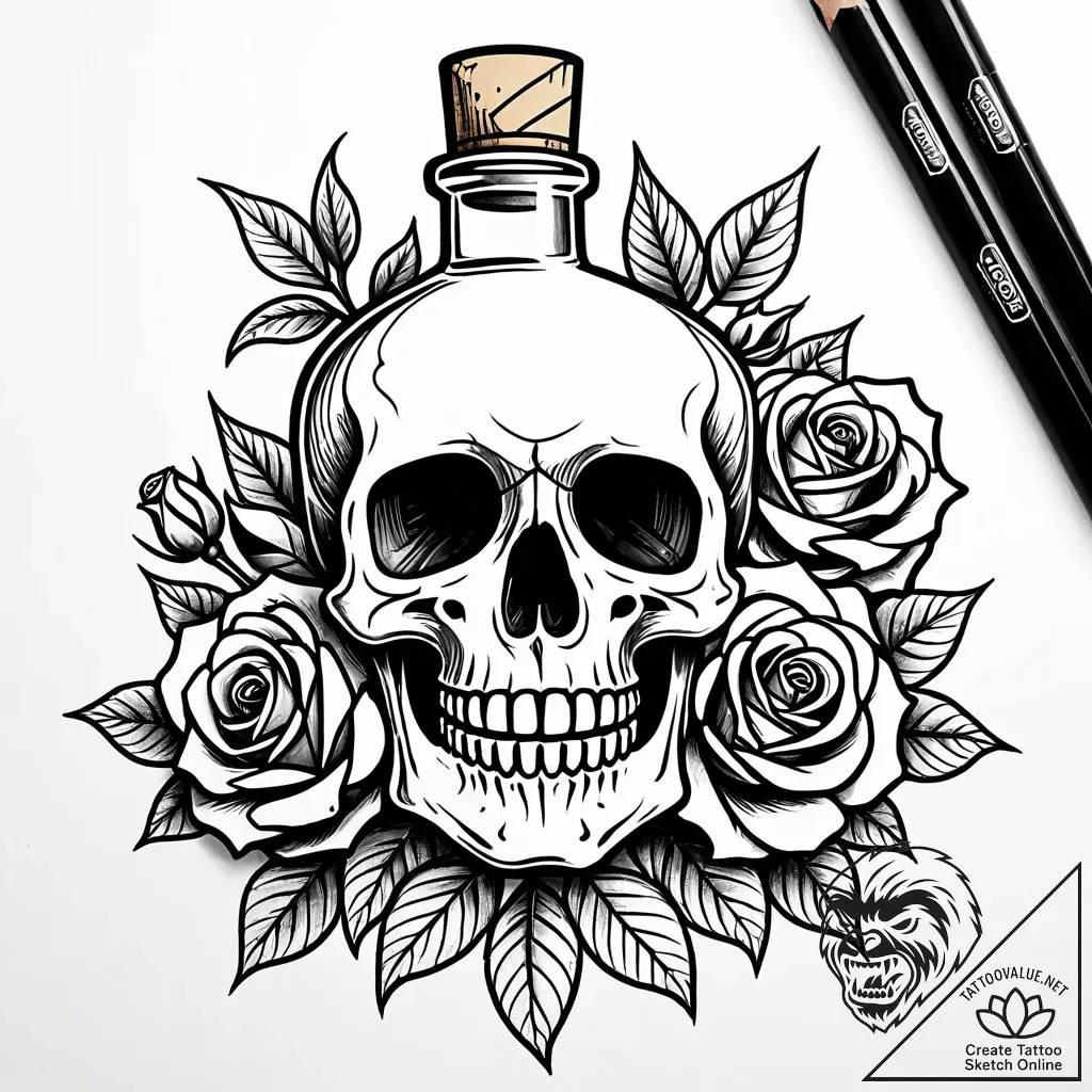 Poison bottle with a skull and crossbones lab... - style Jaeger Simple - tattoo sketch (13.11.2025 06:27)