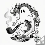 Smoking pipe with smoke forming a ghost, tatt… – style Flux Inscriptions – tattoo sketch (13.11.2025 06:37)