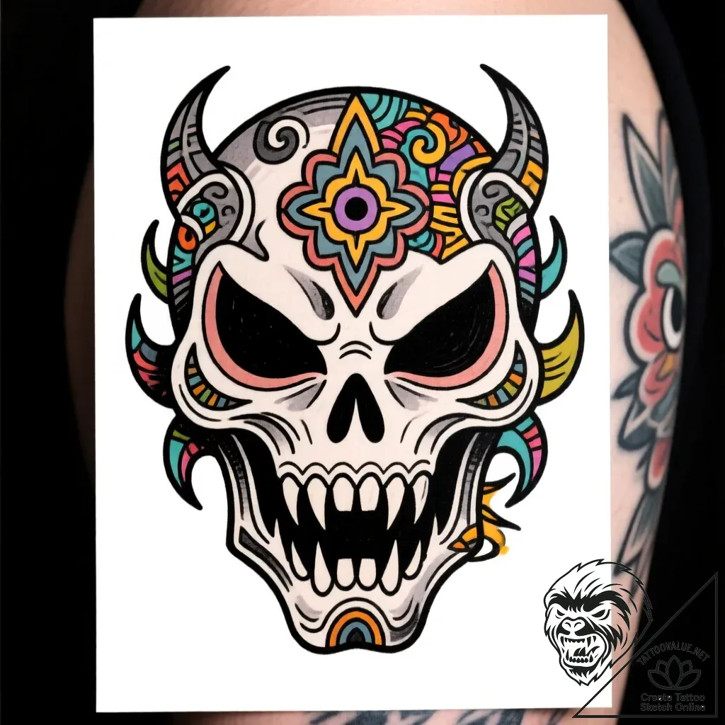 Hollow eyes in spectral mask, tattoo sketch d... - style Flux Inscriptions - tattoo sketch (13.11.2025 06:49)