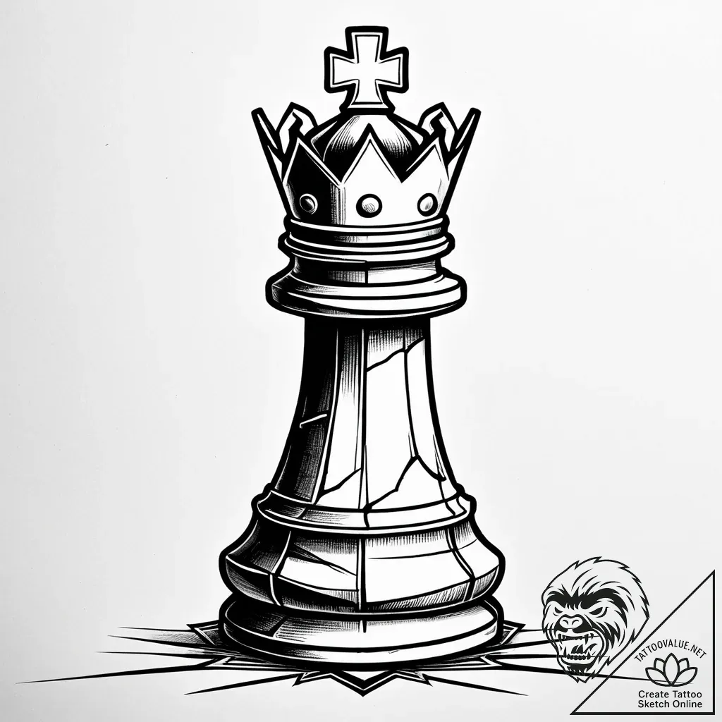 King chess piece with cracked base, tattoo sk... - style Jaeger Simple - tattoo sketch (13.11.2025 06:52)