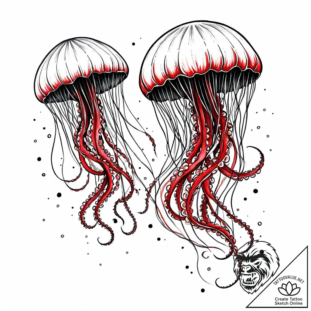 Jellyfish, watercolour style, trailing tentac... - style Jaeger Mini - tattoo sketch (13.11.2025 06:55)