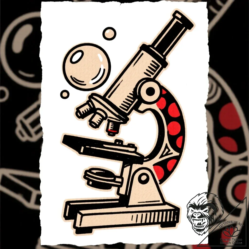 A whimsical bubble in a microscope, magnified... - style Flux Inscriptions - tattoo sketch (13.11.2025 07:01)