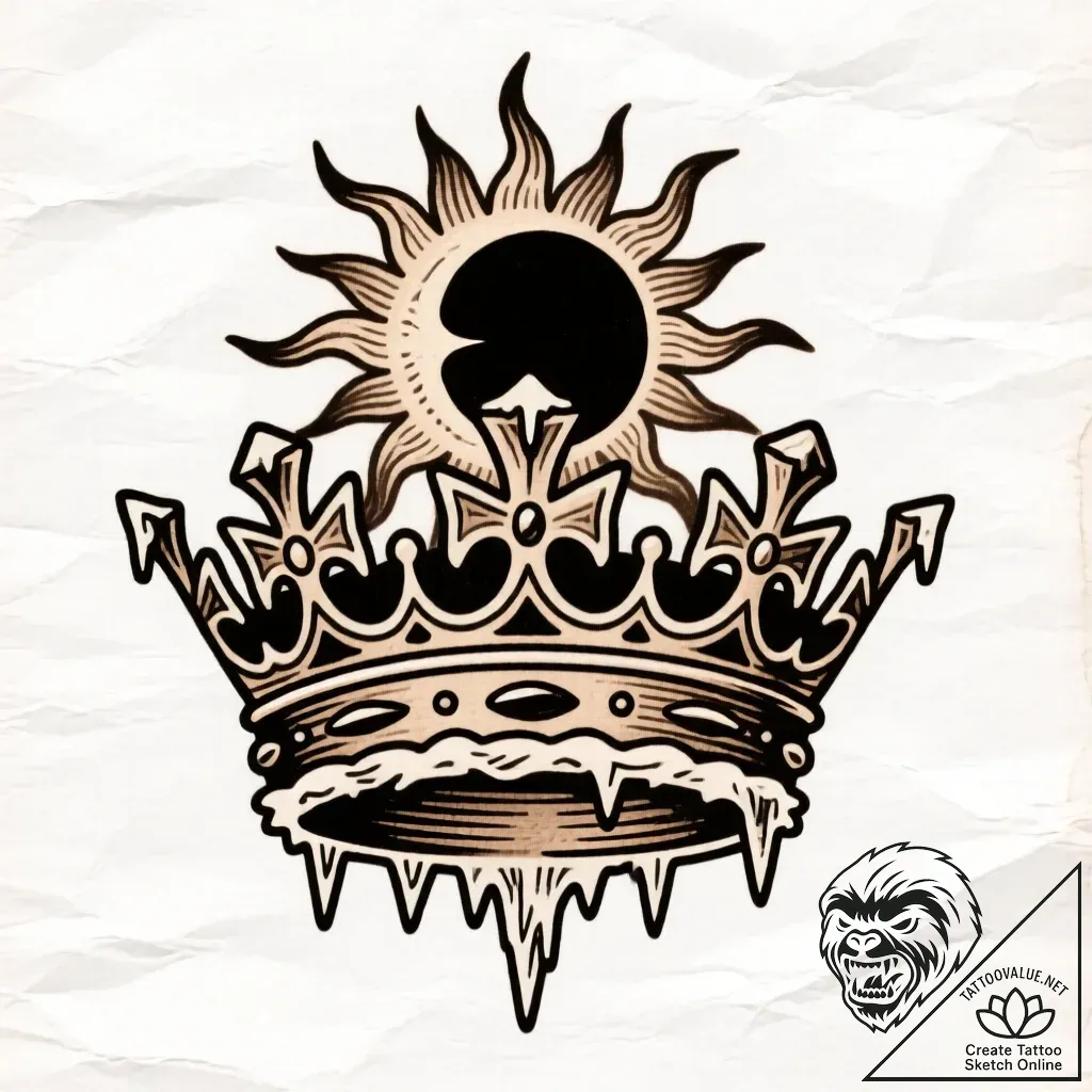 Frozen crown beneath eclipsed sun, tattoo ske... - style Flux Inscriptions - tattoo sketch (13.11.2025 07:13)