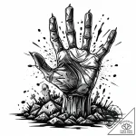 Zombie hand bursting from a grave, artistic t… – style Jaeger Mini – tattoo sketch (13.11.2025 07:31)