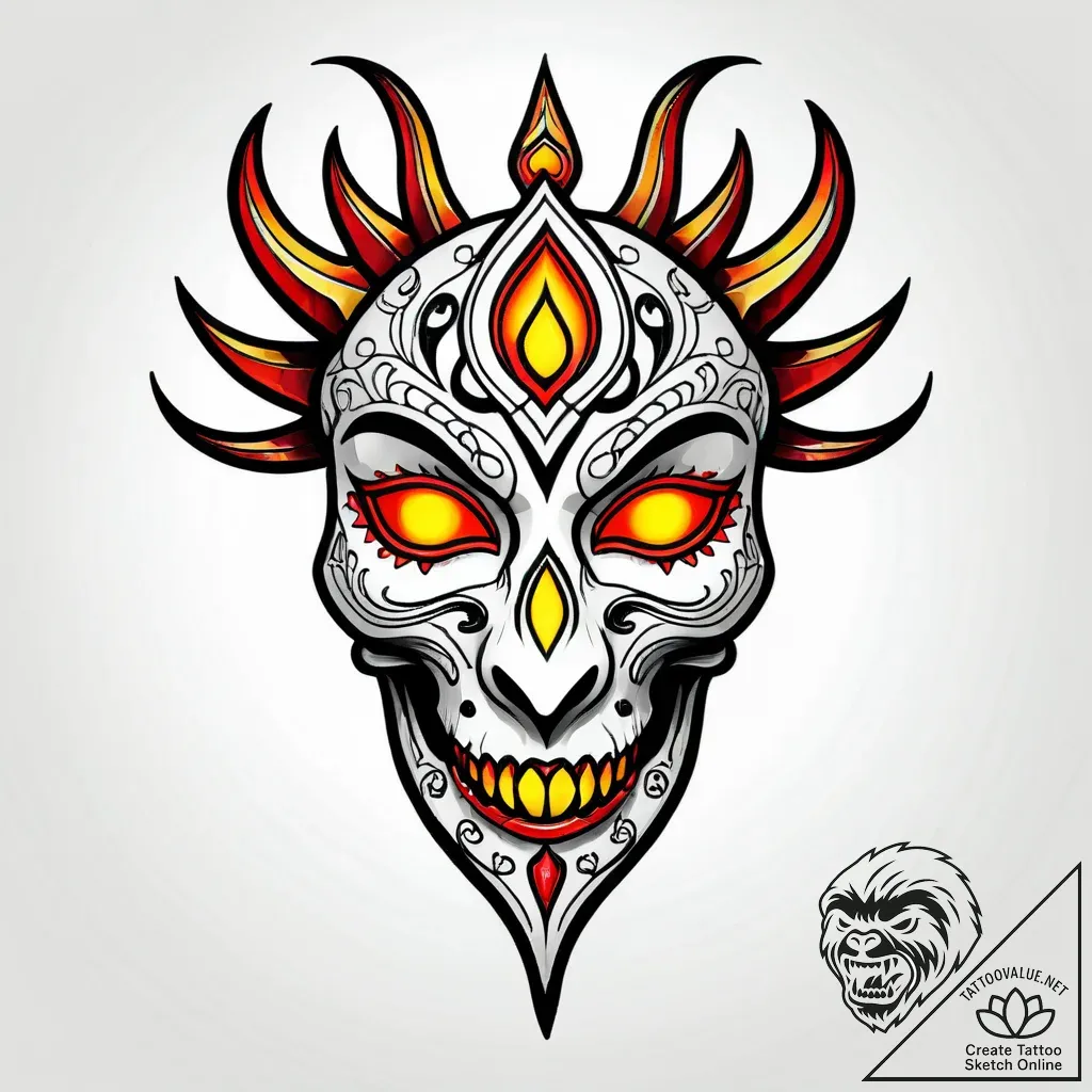 Ritual bone mask beneath crimson sun, artisti... - style Jagger Old - tattoo sketch (13.11.2025 07:34)