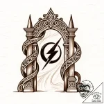 Quicksilver sigil beneath spectral gate, ink… – style Flux Inscriptions – tattoo sketch (13.11.2025 07:37)