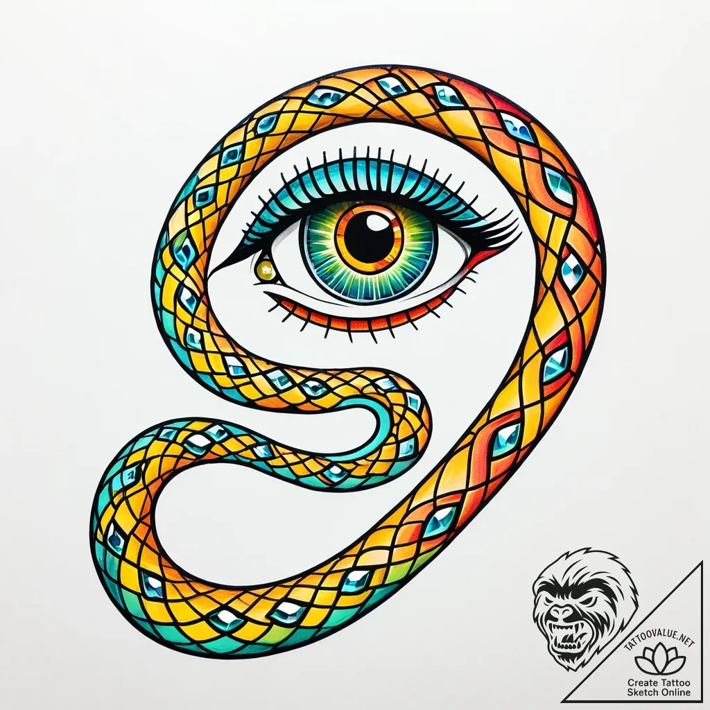 Amber serpent with jeweled eyes, ink illustra... - style Jaeger Simple - tattoo sketch (13.11.2025 08:03)