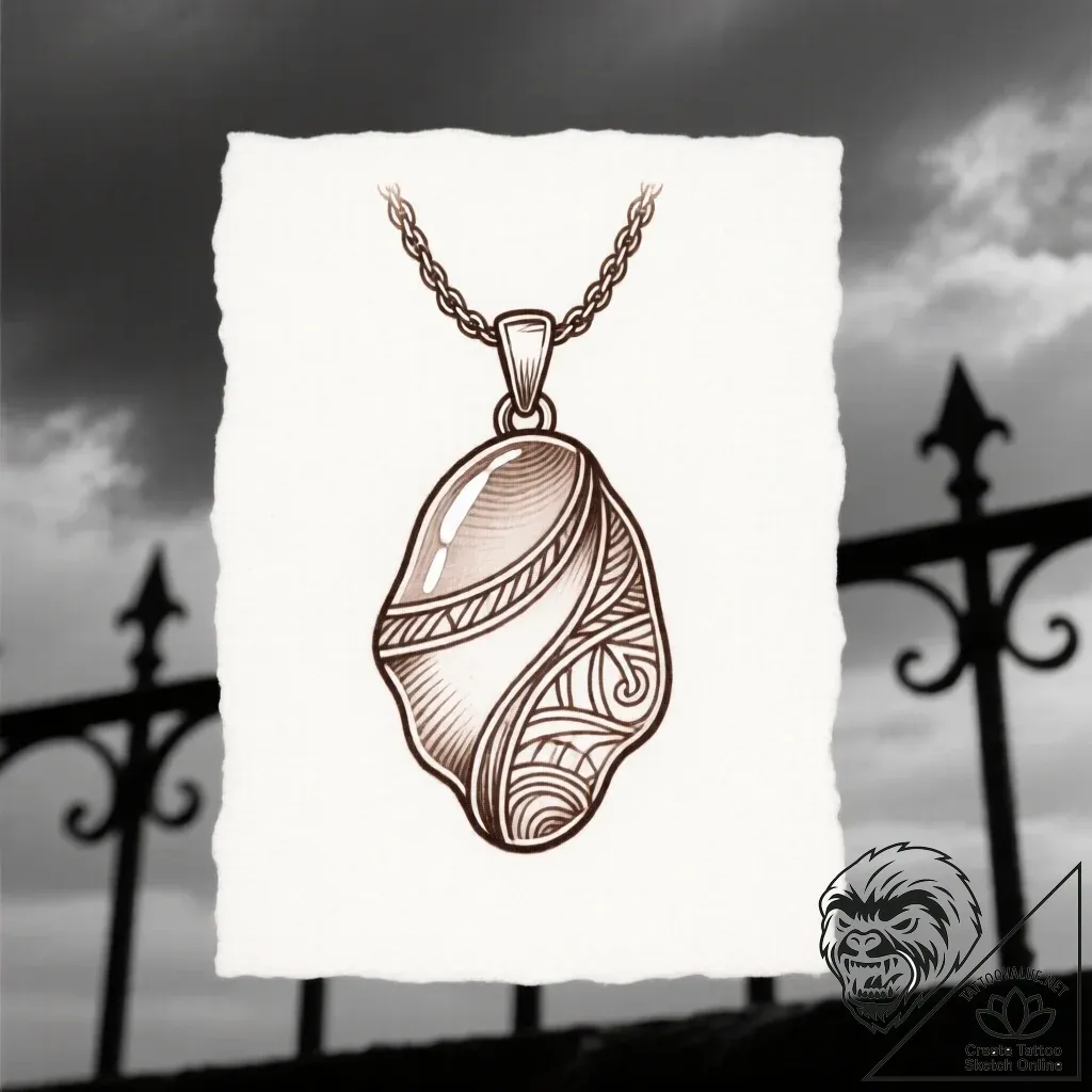 Sea glass pendant beneath iron sky, tattoo li... - style Flux Inscriptions - tattoo sketch (13.11.2025 08:13)