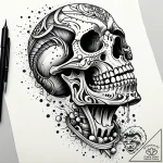 Pearls spilling from skeletal jaw, tattoo lin… – style Jaeger Simple – tattoo sketch (13.11.2025 08:24)