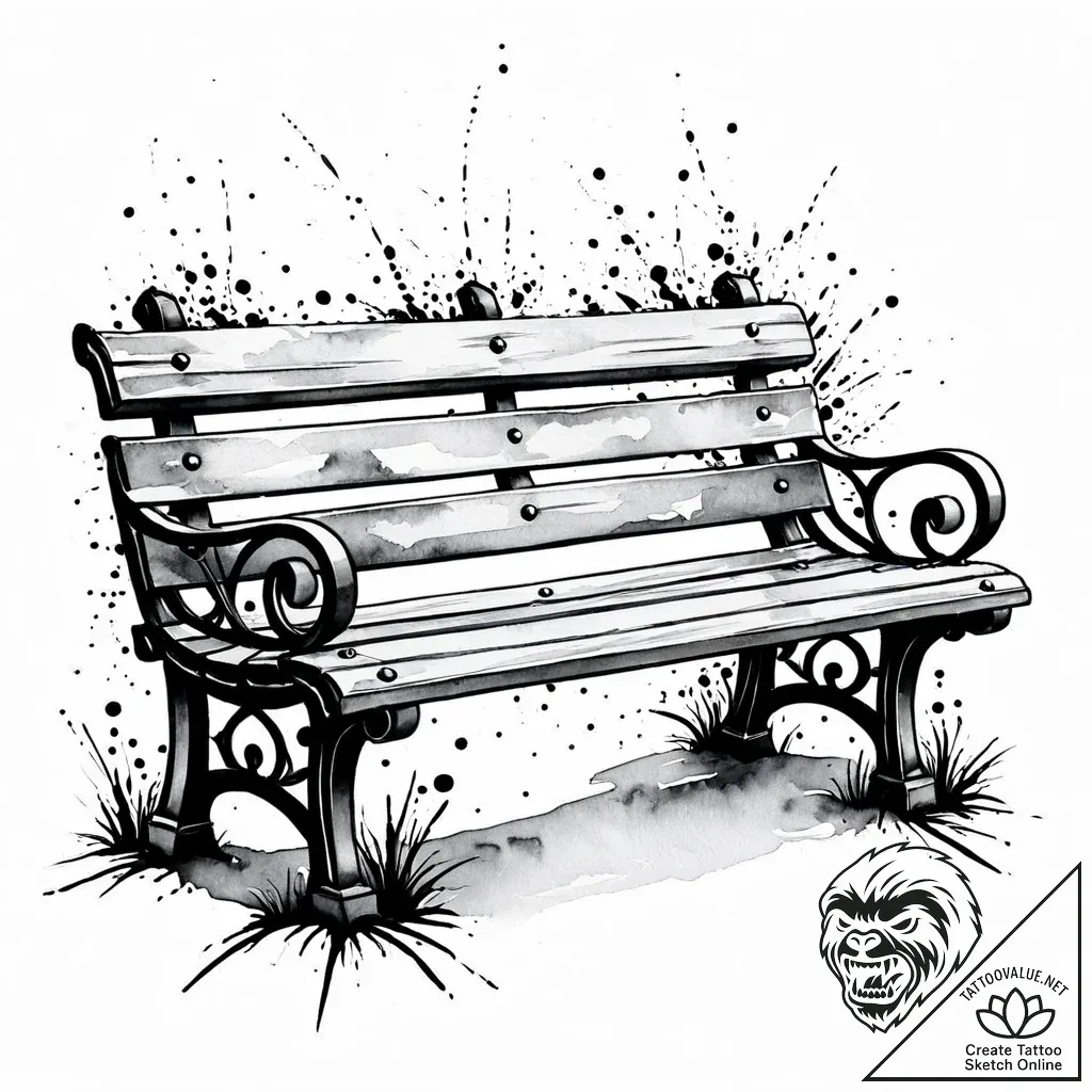 A classic bench in a park, contemplation,, in... - style Jaeger Mini - tattoo sketch (13.11.2025 08:28)