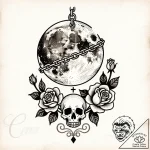 Etched chains holding moon fragment, artistic… – style Flux Inscriptions – tattoo sketch (13.11.2025 08:34)