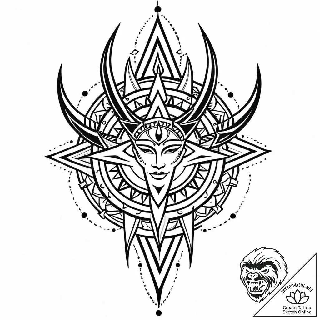 Trident piercing ancient seal, tattoo drawing... - style Jaeger Mini - tattoo sketch (13.11.2025 08:40)