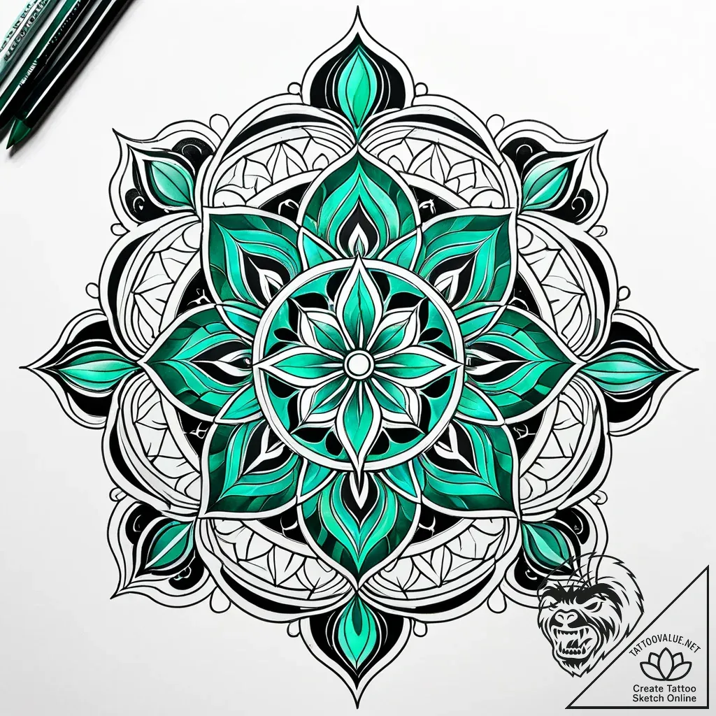 Emerald flame beneath frozen river, artistic... - style Jaeger Simple - tattoo sketch (13.11.2025 09:04)