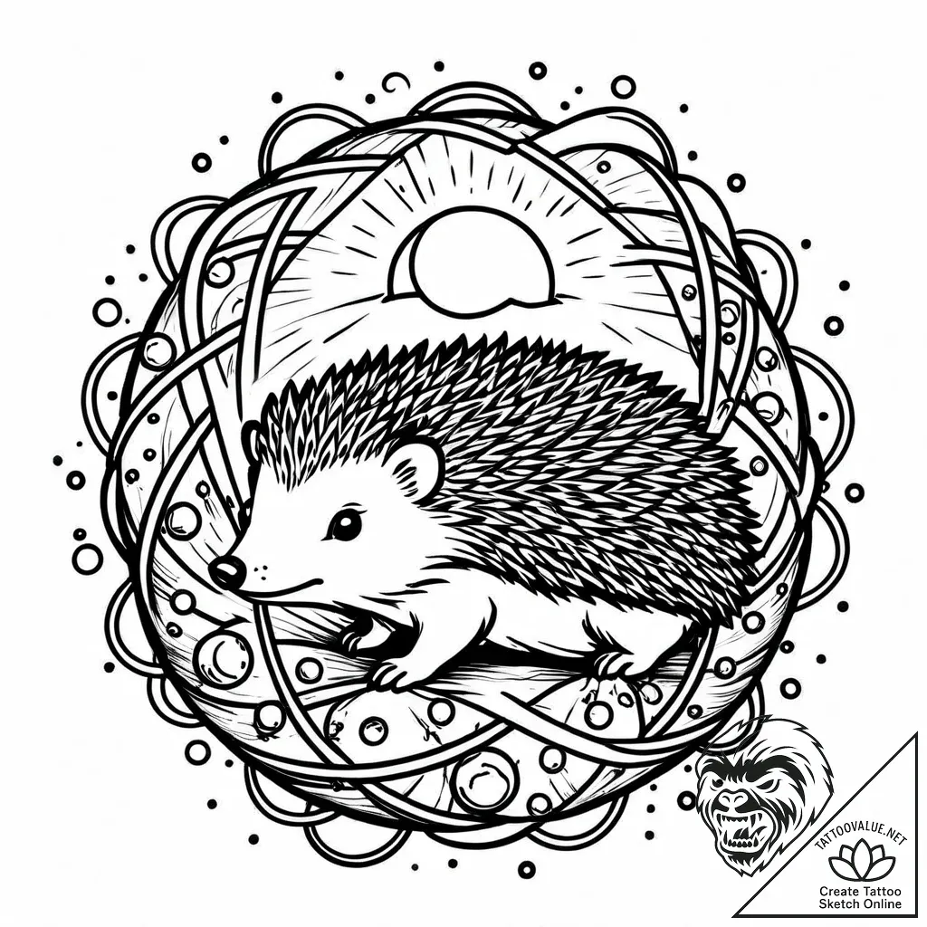 Hedgehog curled around a fragile, glowing orb... - style Jaeger Mini - tattoo sketch (13.11.2025 09:06)