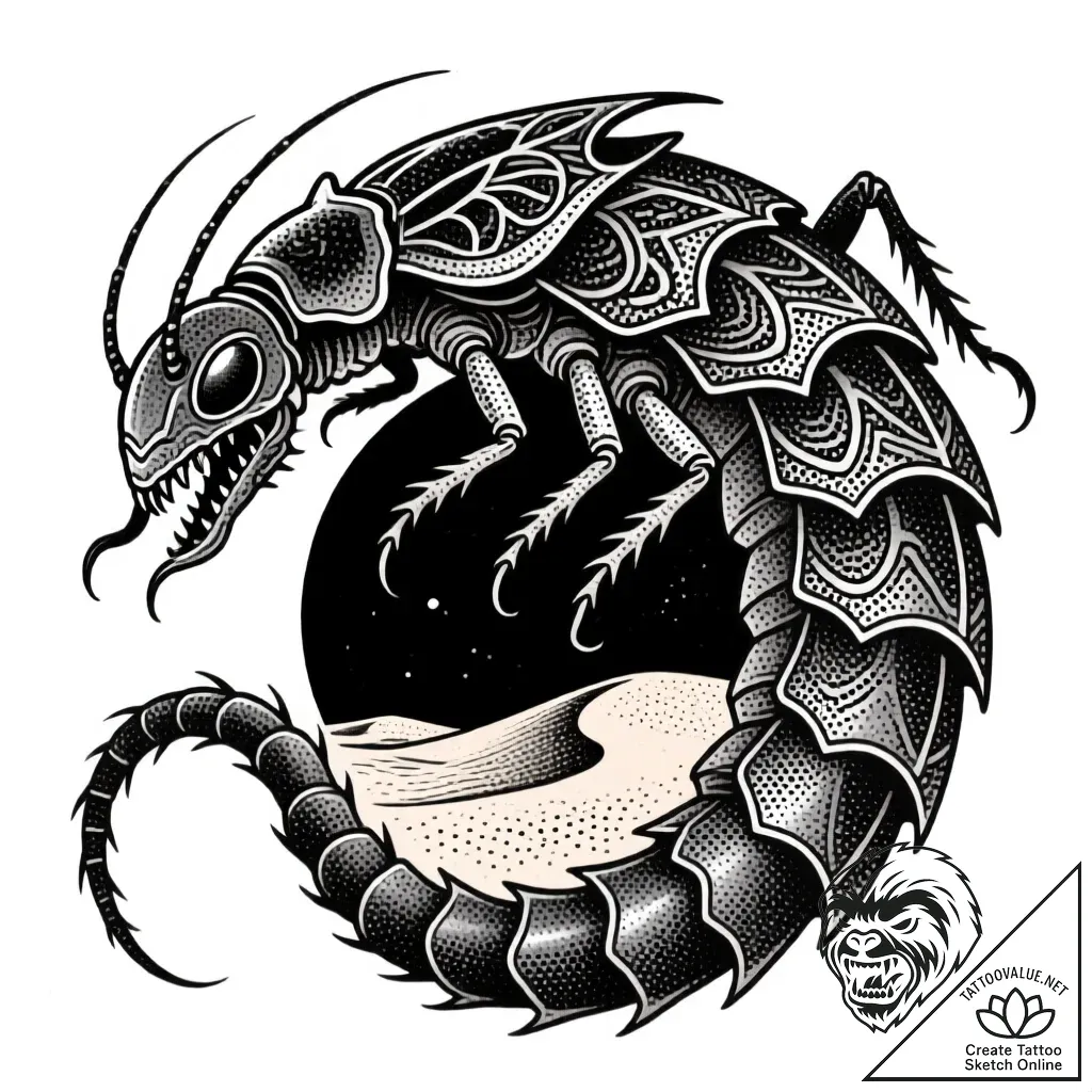 Issus, the scorpion-like creature from "dune"... - style Flux Inscriptions - tattoo sketch (13.11.2025 09:13)
