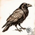 Ashen raven with cracked feathers, ink illust… – style Flux Inscriptions – tattoo sketch (13.11.2025 09:25)